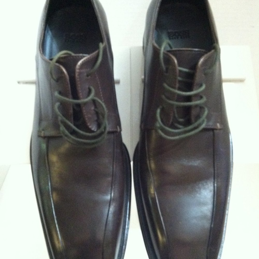 HUGO BOSS MEN'S NEW DARK BROWN LEATHER OXFORD DRESS SHOES SIZE: 10M